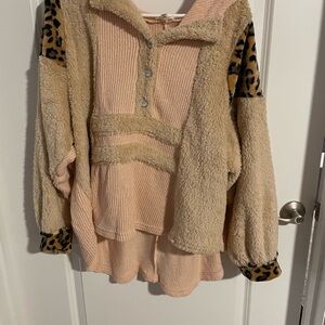 POL Leopard Print Fleece Pullover